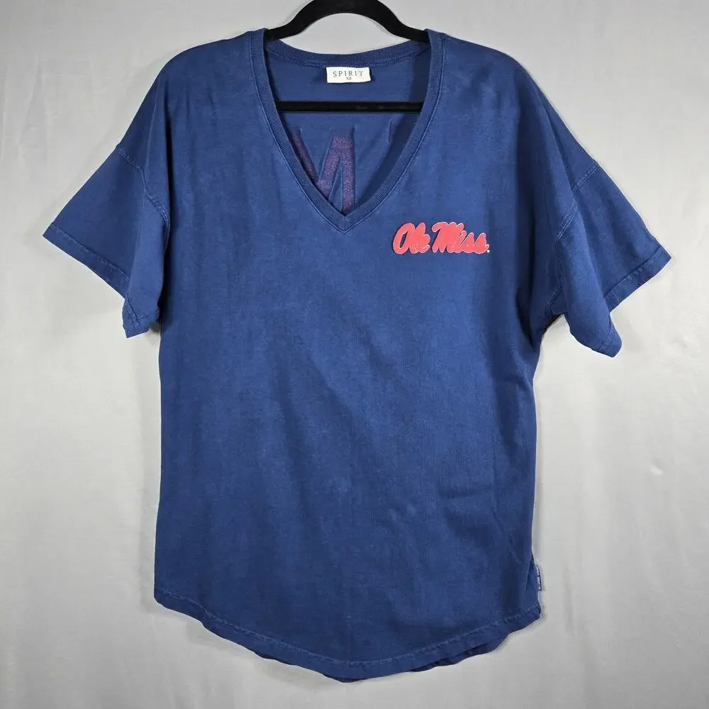 Ole Miss Rebels Spirit Jersey Womens XS Navy Oversized V Neck Cotton Shirt - Picture 2 of 12